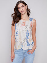 Load image into Gallery viewer, Charlie B Garden Printed Sleeveless Raw Linen Top With Button Detail
