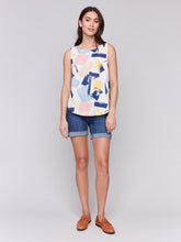 Load image into Gallery viewer, Charlie B Abstract Printed Sleeveless Crew Neck Woven Top With Rounded Hem
