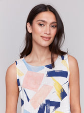 Load image into Gallery viewer, Charlie B Abstract Printed Sleeveless Crew Neck Woven Top With Rounded Hem
