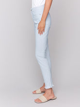 Load image into Gallery viewer, Charlie B Regular Rise Yarn Dye Printed Twill Stripe Slim Leg Ankle Pant
