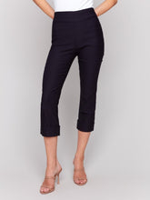 Load image into Gallery viewer, Charlie B Navy Stretch Pull-On Capri Pant With Folded Cuff
