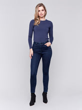 Load image into Gallery viewer, Charlie B Blue Black Stretch Denim 5-Pockets Pant With Side Zipper Detail At Front Pockets
