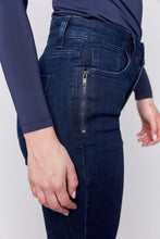 Load image into Gallery viewer, Charlie B Blue Black Stretch Denim 5-Pockets Pant With Side Zipper Detail At Front Pockets
