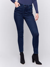 Load image into Gallery viewer, Charlie B Blue Black Stretch Denim 5-Pockets Pant With Side Zipper Detail At Front Pockets
