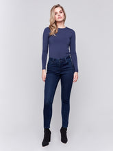 Load image into Gallery viewer, Charlie B Blue Black Stretch Denim 5-Pockets Pant With Side Zipper Detail At Front Pockets
