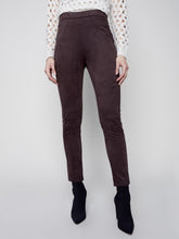 Load image into Gallery viewer, Charlie B Chocolate Stretch Faux-Suede Pull On Legging With Fake Pocket Cuts
