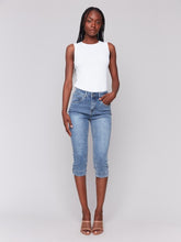 Load image into Gallery viewer, Charlie B Medium Blue Knee High Capri Denim Pant
