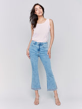 Load image into Gallery viewer, Charlie B Light Blue Regular Rise Bootcut Leg Pant with Embroidered Side Slit Detail at Hem
