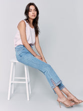 Load image into Gallery viewer, Charlie B Light Blue Regular Rise Bootcut Leg Pant with Embroidered Side Slit Detail at Hem
