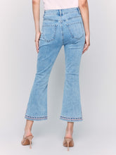 Load image into Gallery viewer, Charlie B Light Blue Regular Rise Bootcut Leg Pant with Embroidered Side Slit Detail at Hem
