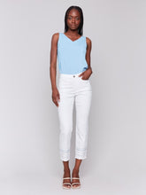 Load image into Gallery viewer, Charlie B White Embroidery Hem Ringspun Stretch Denim Pants
