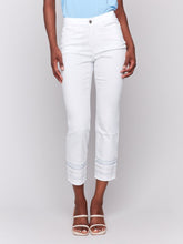 Load image into Gallery viewer, Charlie B White Embroidery Hem Ringspun Stretch Denim Pants
