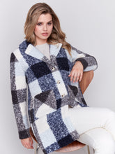 Load image into Gallery viewer, Charlie B Navy Boucle Knit Plaid Tailored Collar Coat With Two Patch Pockets
