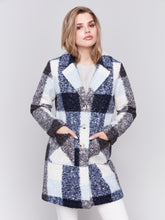 Load image into Gallery viewer, Charlie B Navy Boucle Knit Plaid Tailored Collar Coat With Two Patch Pockets
