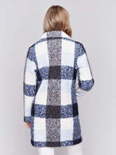 Load image into Gallery viewer, Charlie B Navy Boucle Knit Plaid Tailored Collar Coat With Two Patch Pockets
