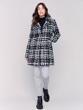 Load image into Gallery viewer, Charlie B Straight Cut Textured Plaid Bouclé Button Front Coat with Patch Pockets in Black &amp; White or Pastel
