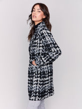 Load image into Gallery viewer, Charlie B Straight Cut Textured Plaid Bouclé Button Front Coat with Patch Pockets in Black &amp; White or Pastel
