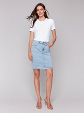 Load image into Gallery viewer, Charlie B Stretch Denim Skort With Frey Hem in Bleach Blue
