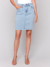 Load image into Gallery viewer, Charlie B Stretch Denim Skort With Frey Hem in Bleach Blue
