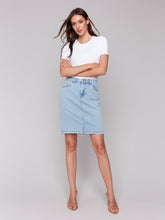 Load image into Gallery viewer, Charlie B Stretch Denim Skort With Frey Hem in Bleach Blue
