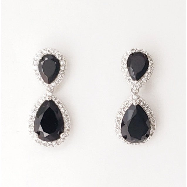 Evershine Small Black Jet & Cubic Zirconia Teardrop Dangle Earrings