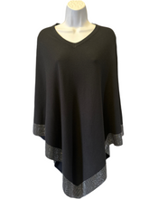 Load image into Gallery viewer, Casa Donna Black V-Neck Poncho with Sparkle Embellished Trim
