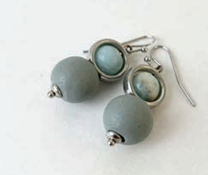 Caracol Silver Natural Stone & Wood Beads Dangle Earrings on Hooks