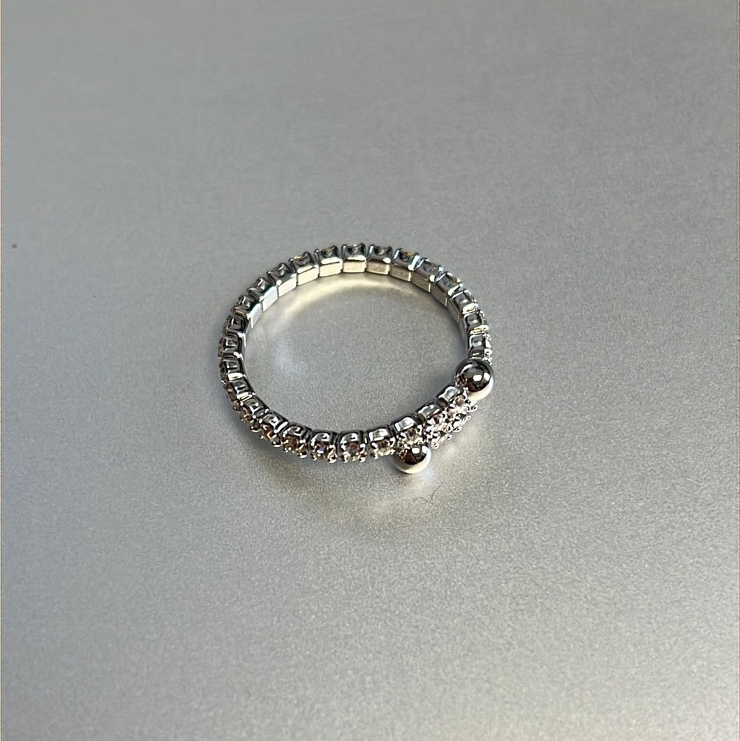 Merx Sofistica Rhodium & Single Row Crystal Wrap Ring