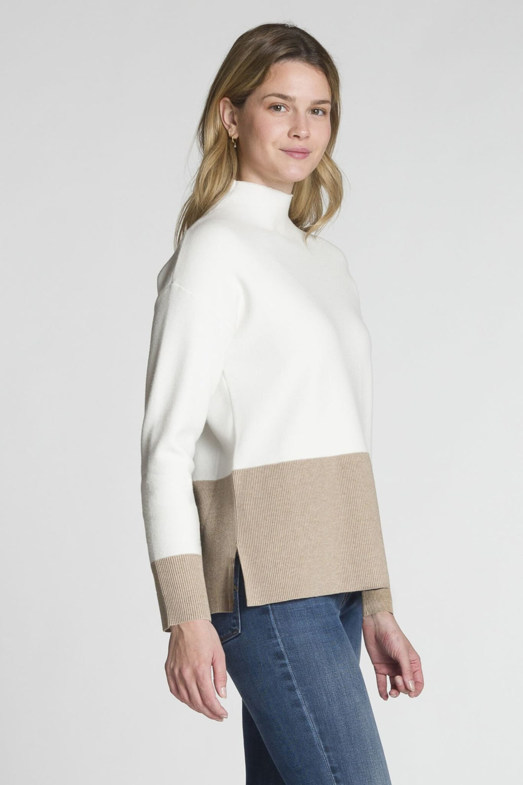 DKR & Co Cream Combo Tone Tone Mock Neck Sweater