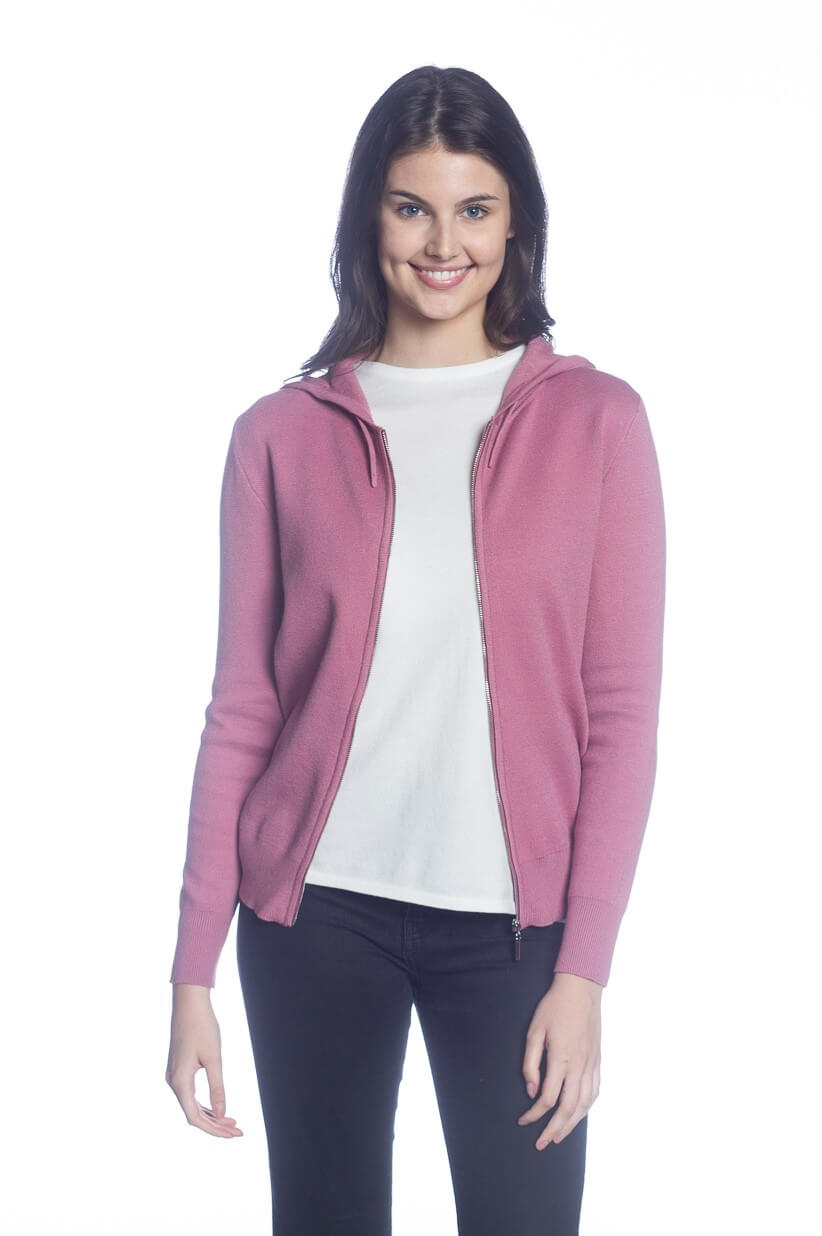 DKR & Co Rose Long Sleeve Hooded Full Zip Sweater with Pockets