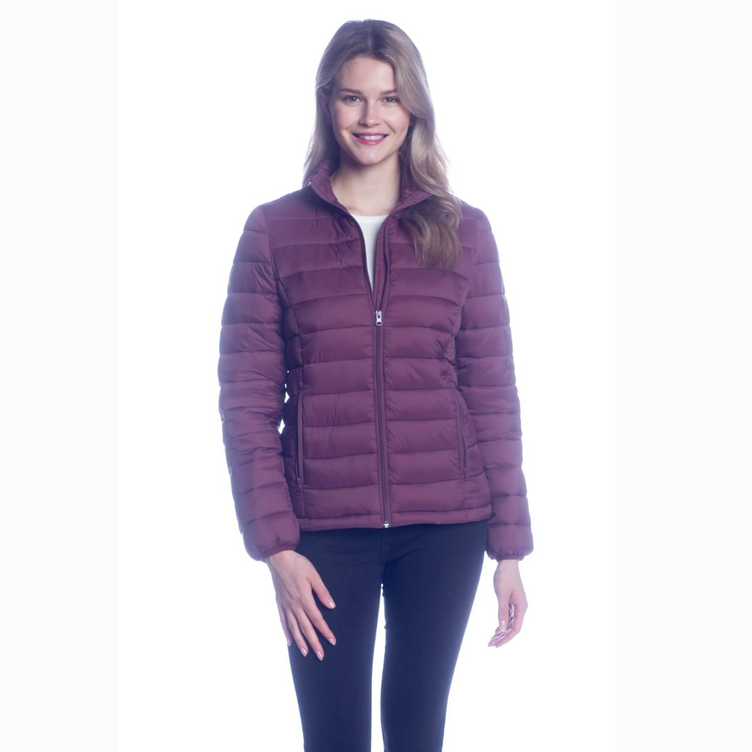 DKR & Co Wine Classic Puffer Padded Jacket with Zipper Pockets