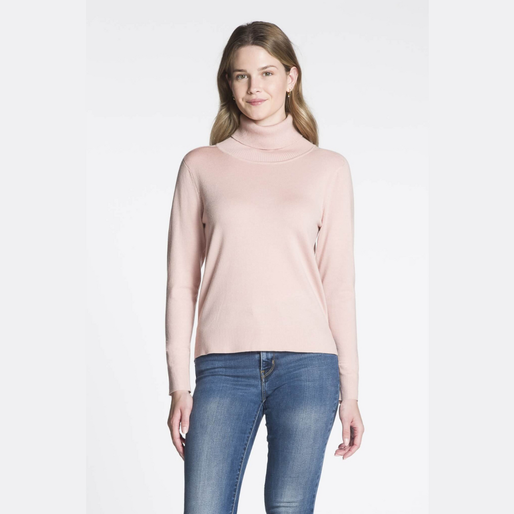 DKR & Co Long Sleeve Turtleneck Sweater with Side Slits on Blush or Blue - Wool Blend