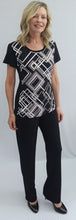 Load image into Gallery viewer, Soft Works Black, White &amp; Sand Lattice Print Short Sleeve Top
