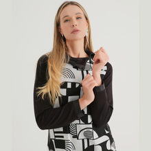 Load image into Gallery viewer, Dolcezza Black &amp; White Print Top with Side Zip Neckline
