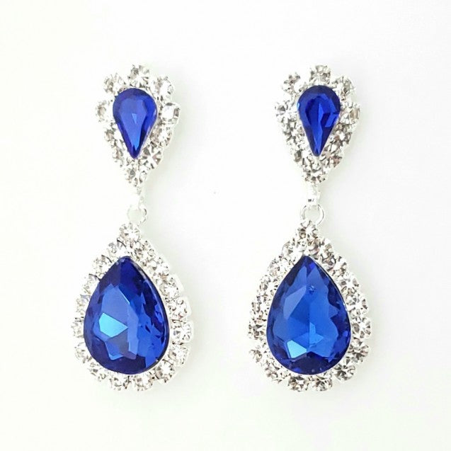 Evershine Teardrop Dangle Sapphire Earrings with Clear Crystals