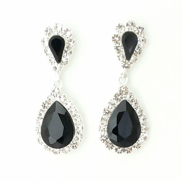 Evershine Teardrop Black Stone Dangle Earrings with Clear Crystals