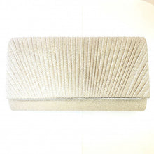 Load image into Gallery viewer, Evershine Front Pleated Sparkle Clutch with Silver Bar Detail in Silver or Black
