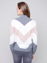 Load image into Gallery viewer, Charlie B Powder Mock Neck Sweater with Chevron Stripe Colour Blocking Design
