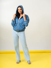 Load image into Gallery viewer, Elena Wang Denim Zip Hoodie Cardigan
