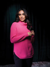 Load image into Gallery viewer, Elena Wang Round Hem Soft Turtleneck Sweater in Fuschia or Blue
