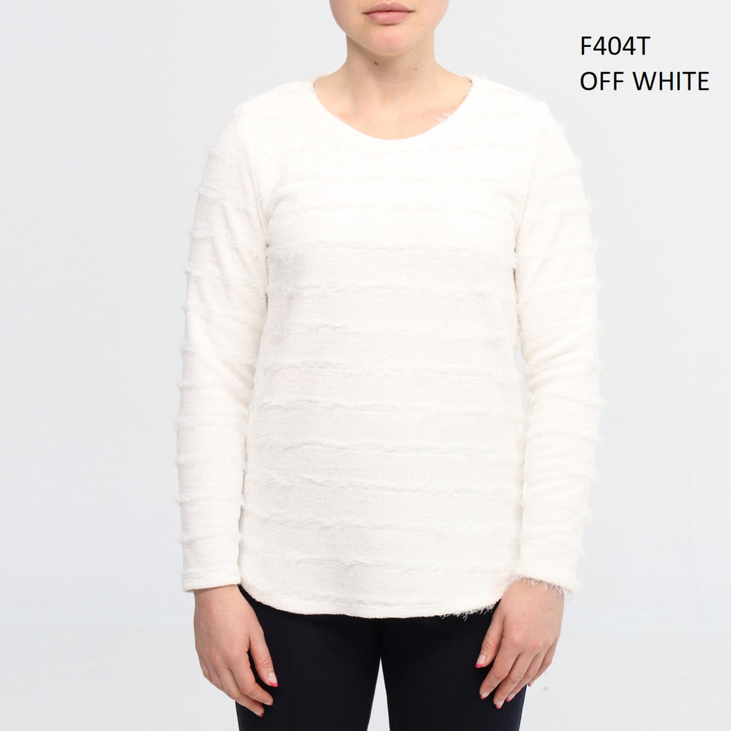 DeVia Off White Feathery Round Neck Long Sleeve Top