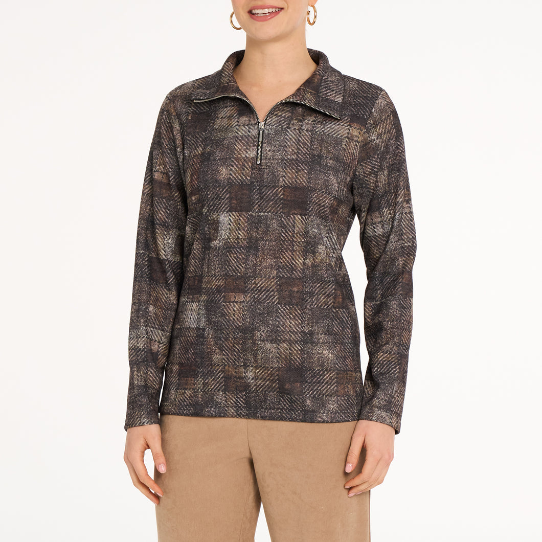 Devia Collection Checkered Zip Neck Print
