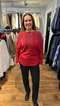 Load image into Gallery viewer, Casa Donna Round Neck Cascading Sparkle Dolman Sleeve Sweater in Blue or Red
