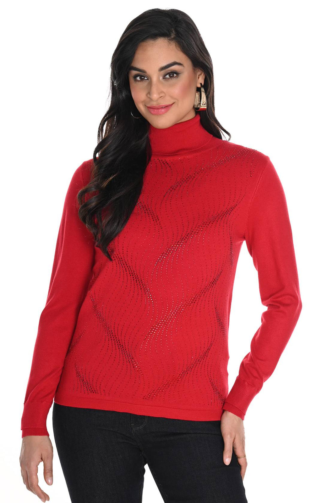 Frank Lyman Red Long Sleeve Turtleneck Sparkle Knit Top