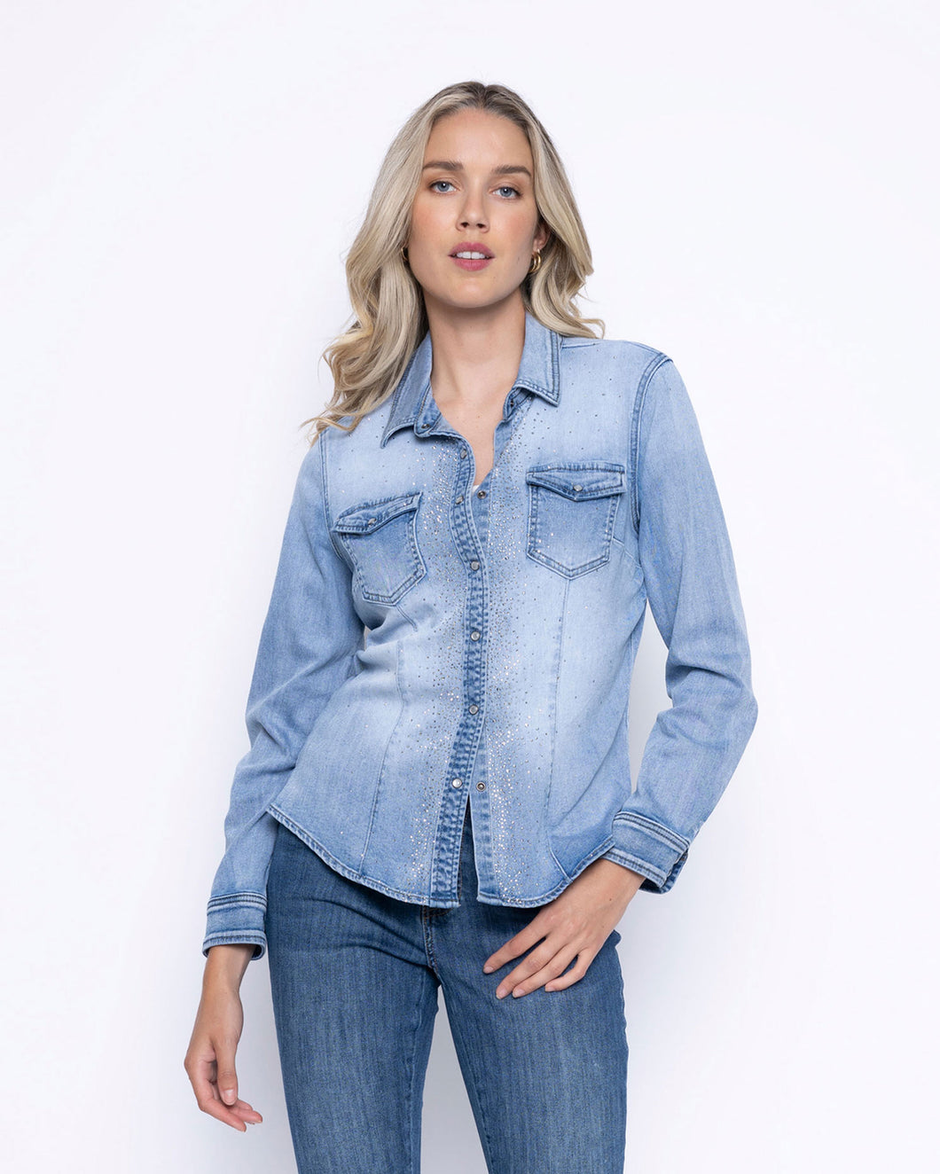 Picadilly Light Denim Great Escapes Embellished Denim Shirt