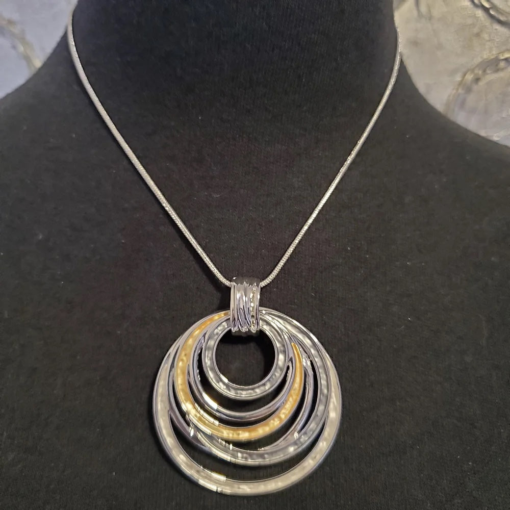 Short Silver Chain Necklace with Multi-Colour Multi-Circle Pendant