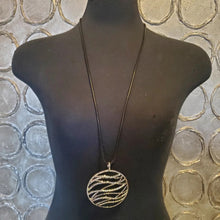 Load image into Gallery viewer, Long Necklace Faux Leather Chain with Large Silver Pendant &amp; Earrings
