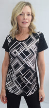 Load image into Gallery viewer, Soft Works Black, White &amp; Sand Lattice Print Short Sleeve Top
