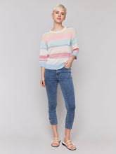 Load image into Gallery viewer, Charlie B Pastel Multi Striped 3/4 Sleeve Crew Neck Jersey Sweater
