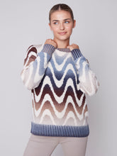 Load image into Gallery viewer, Charlie B Crew Neck Space Dye Knit Abstract Design Sweater in Denim or Ruby
